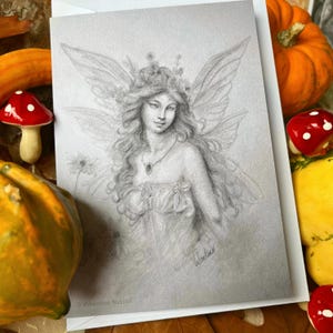 A6-wenskaart fee: elf elf elf prinses spirituele magische bloemen Renaissance vintage natuur verjaardag kinderen originele tekenkunst