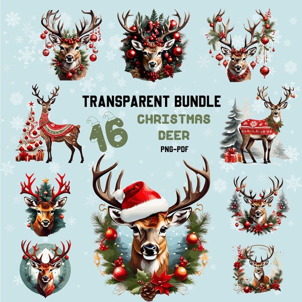 Christmas Deer Bundle - High-Quality Digital File PNG, Perfect for Holiday Crafting - Unique Christmas Gift,Great Christmas Gift
