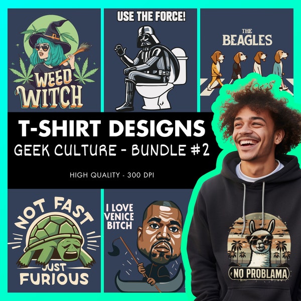 Geek Chic #2: Paquete premium de diseño de camisetas digitales de 15 piezas / Arte vectorial inspirado en la cultura pop y los juegos de palabras