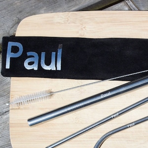 Bolsa de terciopelo negro personalizada para cubiertos y pajitas: reutilizable y ecológica: accesorio de viaje personalizado