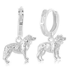 Border Collie Earrings - Huggie Hoop or Hook Earrings - Sterling Silver - Jewellery for Dog Lovers