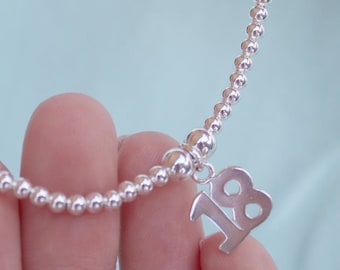 Sterling Silver Ball Bead Bracelet – 18th Birthday Charm