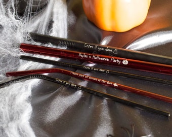 Personalised Halloween Metal Straws - Customised Trick or Treat Drinkware - Engraved Halloween Party Accessory - Stainless Steel