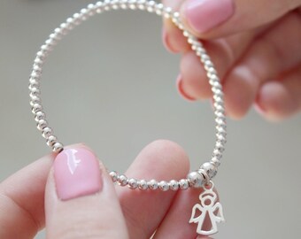 Angel Bracelet - Sterling Silver - Elasticated Ball Bead Bracelet - Gift for Her