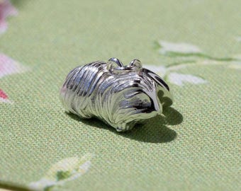 Long Haired Guinea Pig Silver Charm - Sterling Silver Guinea Pig Pendant - Jewellery for Pet Lovers