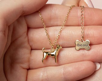 Personalised Chihuahua Necklace - Custom Engraved Gold Plated Sterling Silver Jewellery for Dog Lovers