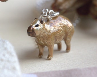 Enamelled Sterling Silver Capybara Charm: Pandora Slider or Clip-On