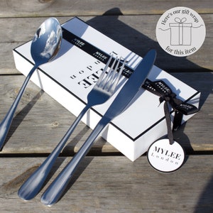 Personalised Stainless Steel Silver Cutlery Set with Mylee London Gift Box