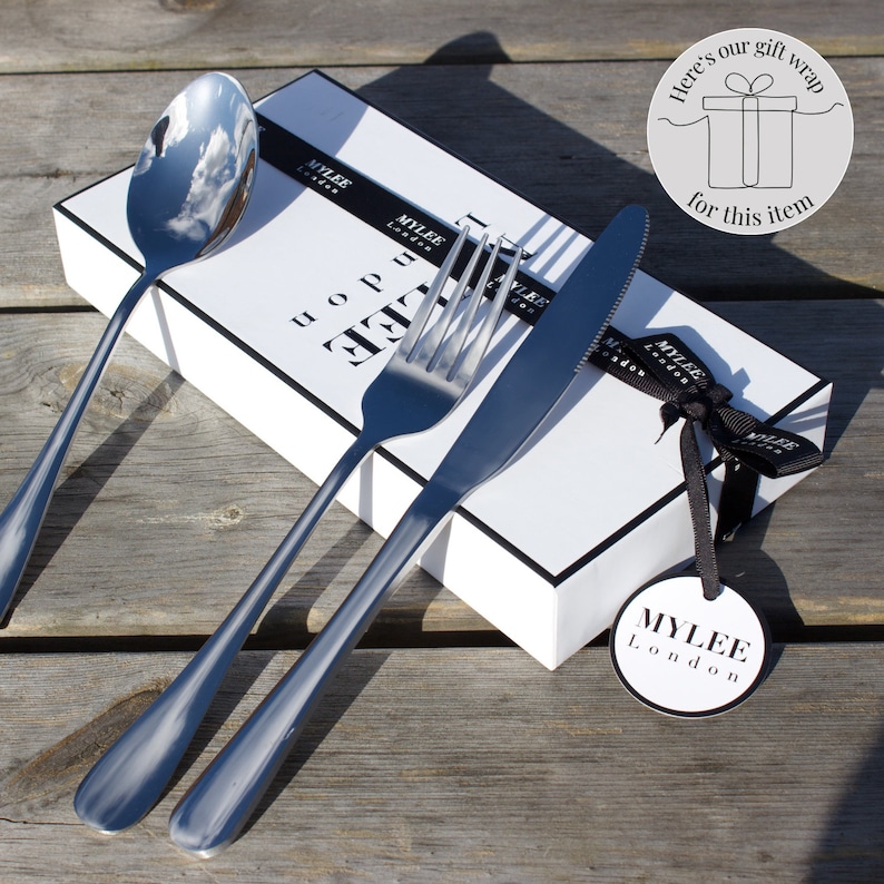 Personalised Stainless Steel Silver Cutlery Set with Mylee London Gift Box