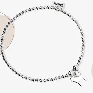 Personalised Poodle Silhouette Bracelet - Sterling Silver Elasticated Ball Bead Bracelet - Jewellery for Dog Lovers