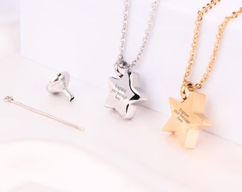 Collana con stella per ceneri di animali domestici personalizzata - Collana con ciondolo con urna incisa - Gioielli personalizzati per ceneri di animali domestici - Memoriale per animali domestici - Acciaio inossidabile