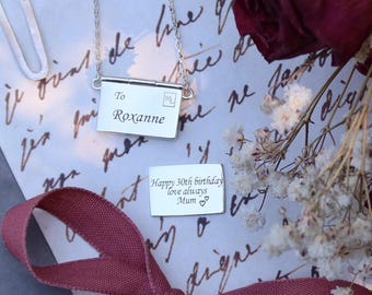 Personalised Sterling Silver Envelope Necklace - Engraved Letter