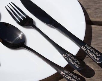 Personalised Cutlery Set - Christmas Gift for Dad - Custom Engraved Stainless Steel