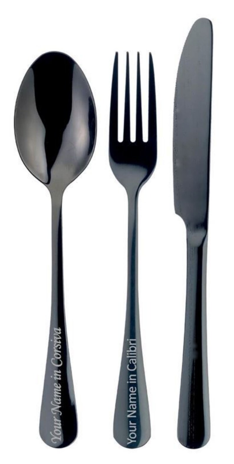 Personalised Stainless Steel Black Cutlery Set