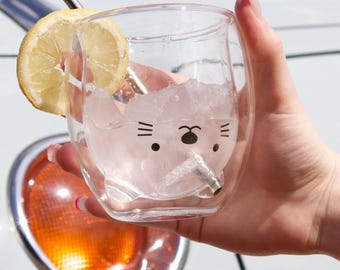Cute Animal Double Walled Glass – Personalised Engraved Straw, Gift for Pet Lovers