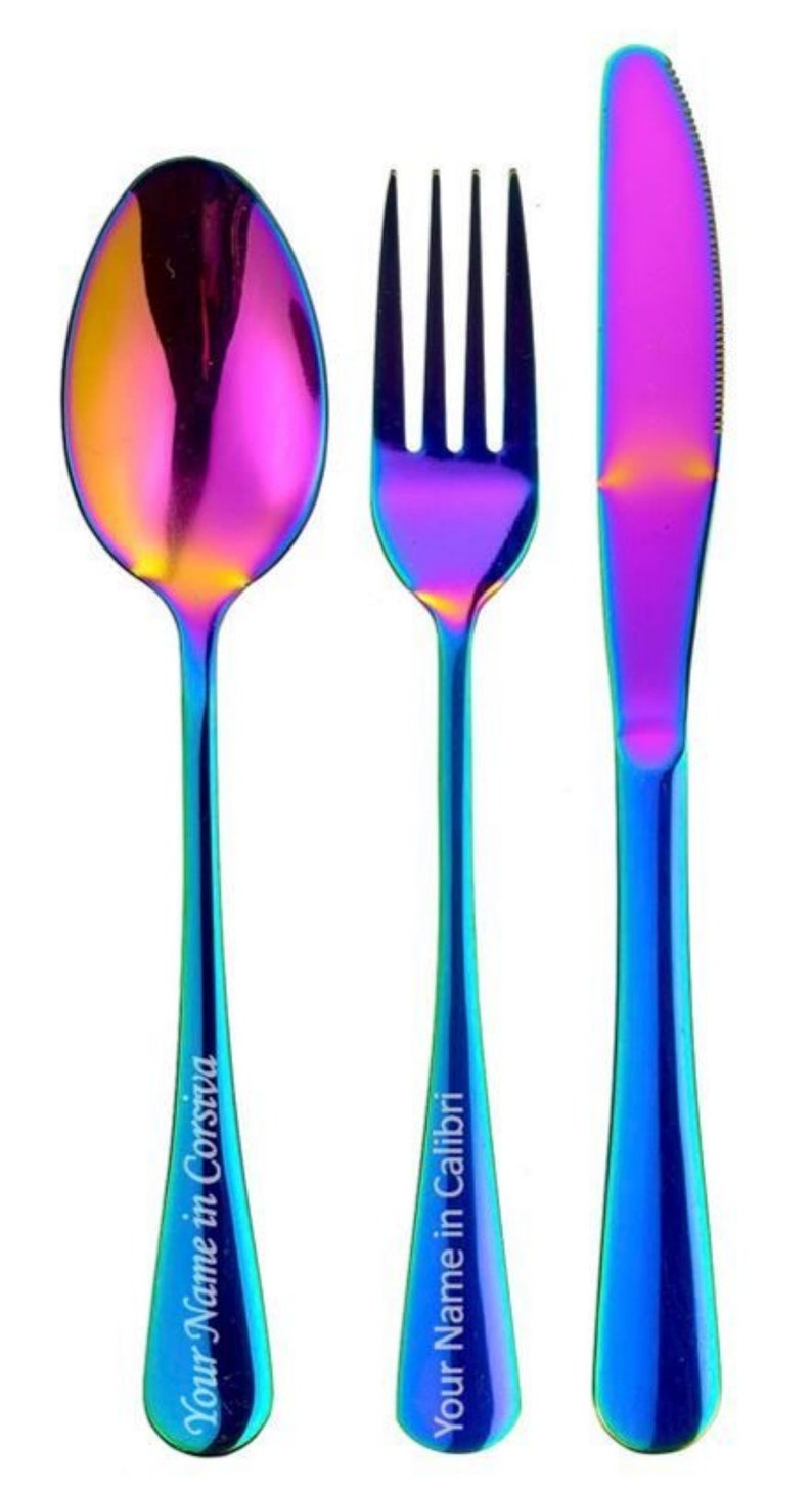 Personalised Stainless Steel Rainbow Cutlery Set