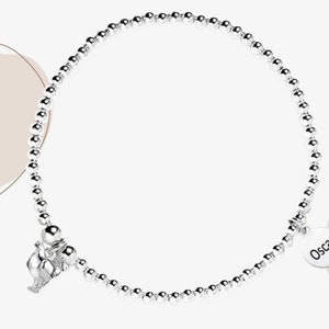 Personalised Chicken Bracelet - Sterling Silver Elasticated Ball Bead Bracelet - Jewellery for Animal Lovers