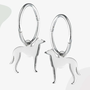 Greyhound Silhouette Earrings - Huggie Hoop or Hook Earrings - Sterling Silver - Jewellery for Dog Lovers
