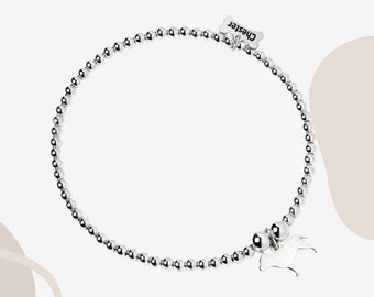 Personalised Staffordshire Bull Terrier Silhouette Bracelet - Sterling Silver Elasticated Ball Bead Bracelet - Jewellery for Dog Lovers