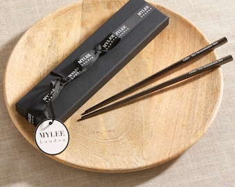 Personalised Black Metal Chopsticks - Custom Engraved Gift for Food Lovers - Stocking Filler