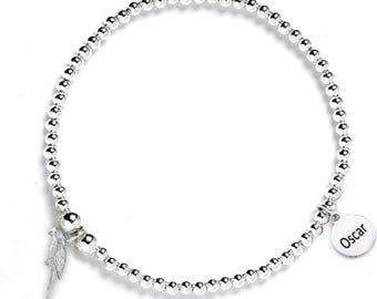 Personalised Parrot Bracelet - Sterling Silver Elasticated Ball Bead Bracelet - Jewellery for Bird Lovers