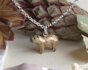 Enamelled Sterling Silver Necklace with Capybara Charm