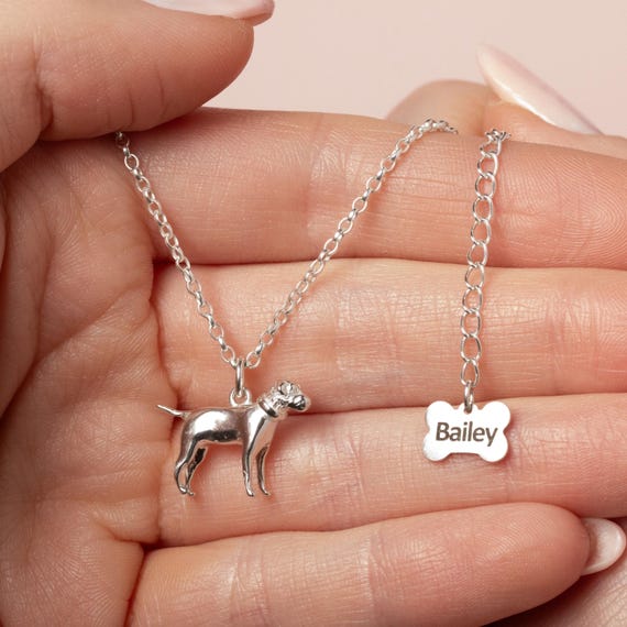 Personalised Border Terrier Silver Necklace Custom Engraved