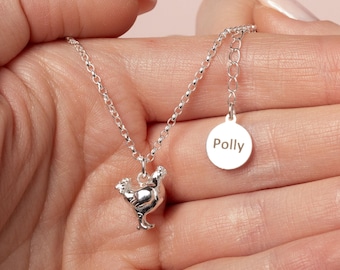 Personalised Chicken Silver Necklace - Custom Engraved Sterling Silver Jewellery for Animal Lovers
