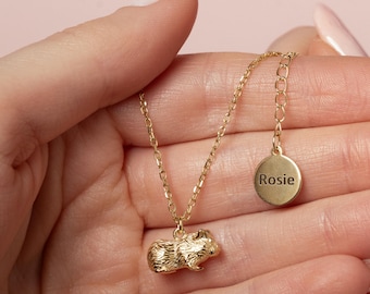 Personalised Guinea Pig Necklace - Custom Engraved Gold Plated Sterling Silver Jewellery for Pet Lovers