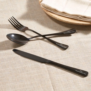 Personalised Black Cutlery Set - Engraved 3-Piece Flatware Gift - Stainless Steel