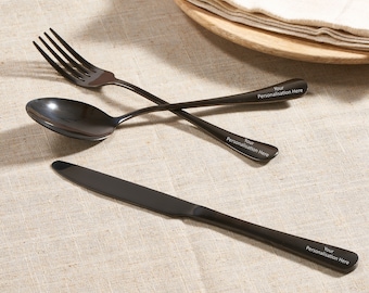 Personalised Black Cutlery Set - Engraved 3-Piece Flatware Gift - Stainless Steel