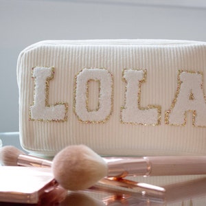 Bolsas de cosméticos de maquiagem personalizadas - Bolsa de higiene personalizada - Bolsa de higiene pessoal - Letra de glitter