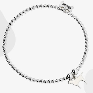 Braccialetto personalizzato con silhouette di Labrador - Braccialetto elastico con perline in argento sterling - Gioielli per amanti dei cani