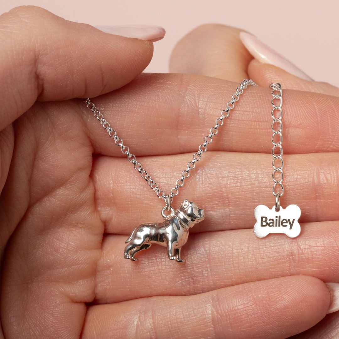 シルバーアクセサリー　犬　キャラクター ピットブルのシルバーネックレス - 犬好きの方のためのカスタム刻印