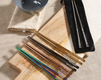 Personalised Metal Chopsticks - Custom Engraved Gift for Food Lovers - Stocking Filler