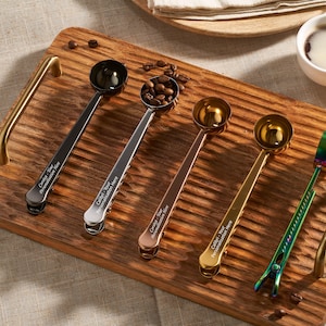 Personalised Coffee Scoop and Bag Clip - Gift for Coffee Lovers - Stainless Steel