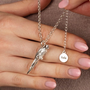 Extra Large Parrot Necklace - Personalised Sterling Silver Parrot Necklace - Personalised Bird Jewellery