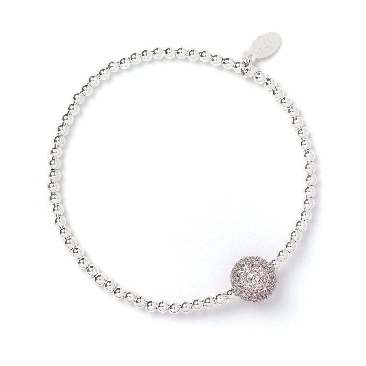 Pink Crystal Bead Bracelet - Sterling Silver - Elasticated Ball Bead Bracelet - Gift for Her - Crystal Charm