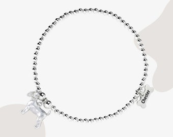 3D Schnauzer Silver Ball Bead Bracelet