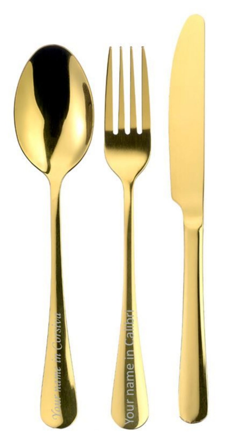 Personalised Stainless Steel Gold Cutlery Set