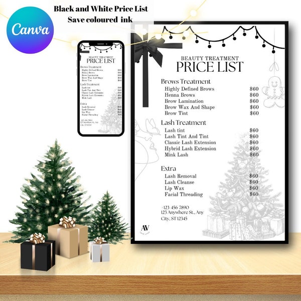 Christmas Price List Template Editable, Spa and Salon Price List Template, Instagram, beauty Business Price List Printable, Holiday template