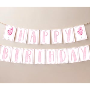 Happy Birthday Banner Printable - Light Pink Design - Instant Download - DIY Birthday Party Decor