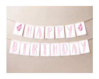Happy Birthday Banner Printable - Light Pink Design - Instant Download - DIY Birthday Party Decor