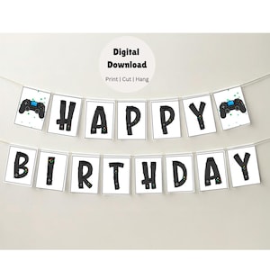 Happy Birthday Banner Printable - Video Game Design - Instant Download - DIY Birthday Party Decor - Boy Birthday - Gamer Party