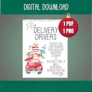 Letrero navideño para conductores de reparto: gracias y llévese un refrigerio para el camino: PDF de agradecimiento navideño para conductores de Amazon, FedEx y UPS