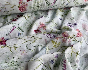 Double Gauze Muslin Fabric, 100% Organic Cotton . Digital printed Fabric, botanical floral. Width 240cm
