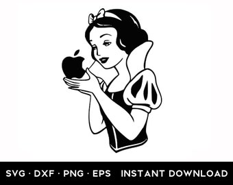 Schneewittchen Apfel SVG, PNG, Schneewittchen schwarz weiß Sticker, geschnittene Datei für Cricut, Silhouette, sofortiger digitaler Download