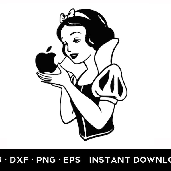 Snow White Apple SVG, PNG, Snow White Black And White Sticker, Cut File for Cricut, Silhouette, Instant Digital Download