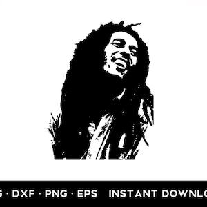 Fichier Bob Marley Svg, portrait de Bob Marley png, dxf, eps, fichier coupé Bob Marley SVG, Bob Marley Vector, Cricut, Silhouette, One Love, bob marley