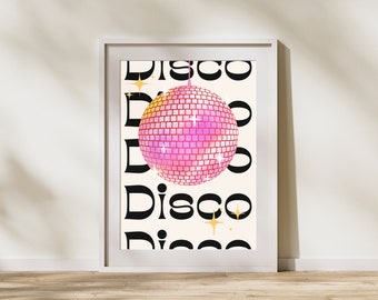 Pink Disco Art Print | DIGITAL DOWNLOAD, groovy wall art, trendy wall art, girly wall art, art print, cool art print, trendy art print